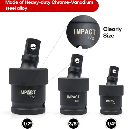Socket Drive Accessory Kit 18-Piece – Socket Adapters, Extension Bars, Universal Joints & Impact Couplers Chrome-Moly Steel Professional