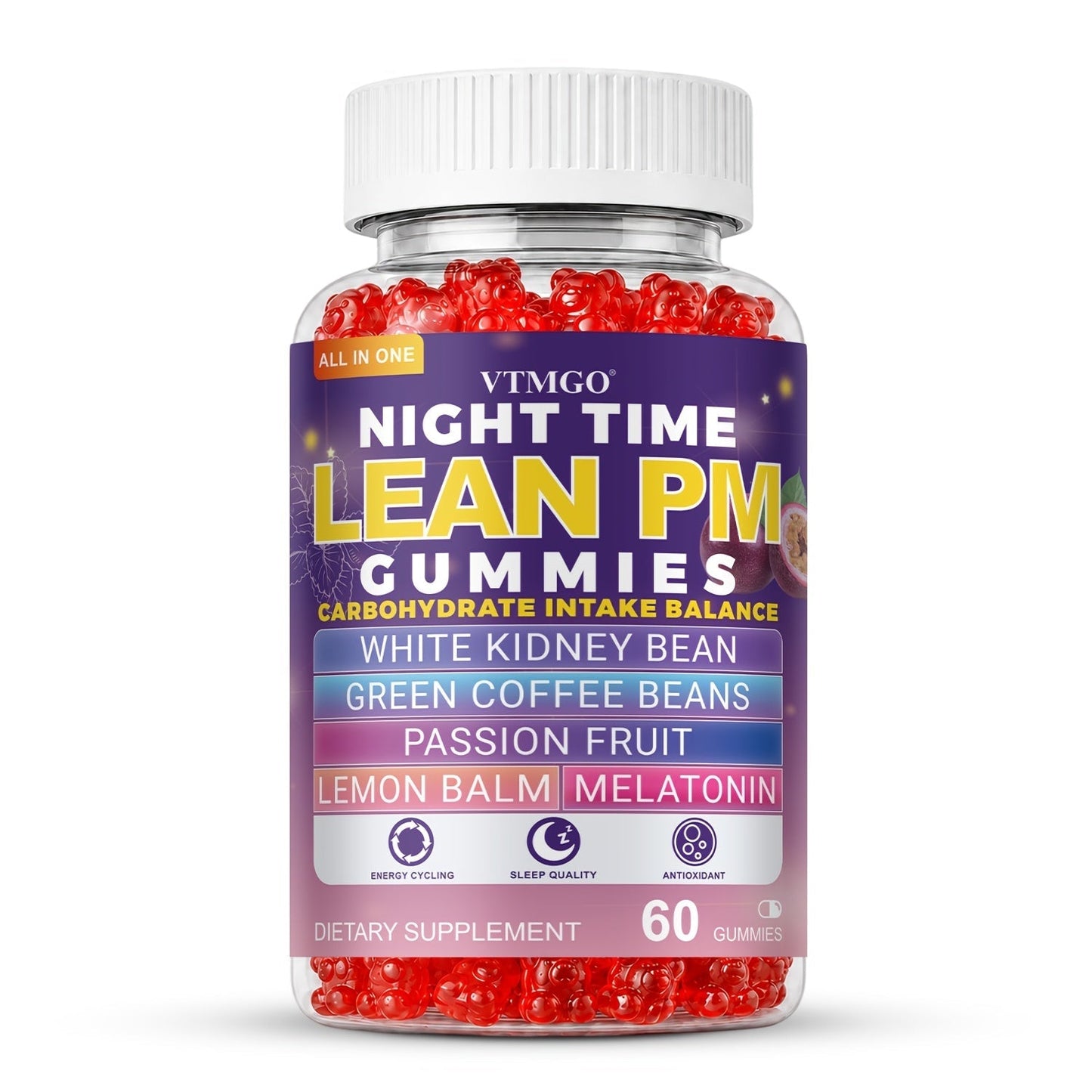 Sleep Gummies with Melatonin, Lemon Balm & Passionflower, Night Time Lean PM Formula, White Kidney Bean