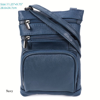 Genuine Leather Shoulder Bag for Women Men Soft First-Layer Cowhide Crossbody Bag Multi-Pocket Messenger Bag 3 Sizes Fits Smartphone Tablet