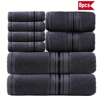 Striped Bath Towels, Towel Set 8 Piece 550GSM Pure Cotton Vintage Striped Bath, Hand Towels and Washcloths for Home and Guest Use