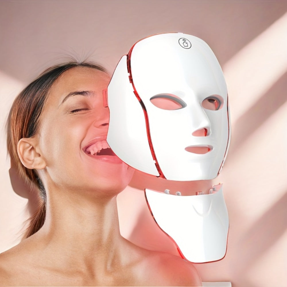7-Color LED Light Therapy Facial Mask Device, Skincare Beauty Tool for Face & Neck, USB Rechargeable