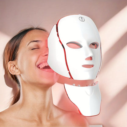 7-Color LED Light Therapy Facial Mask Device, Skincare Beauty Tool for Face & Neck, USB Rechargeable