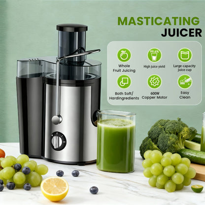 Centrifugal Juicer 600W Wide Mouth Juice Extractor - 3-Inch Feed Chute, High Juice Yield, Fast Juicing