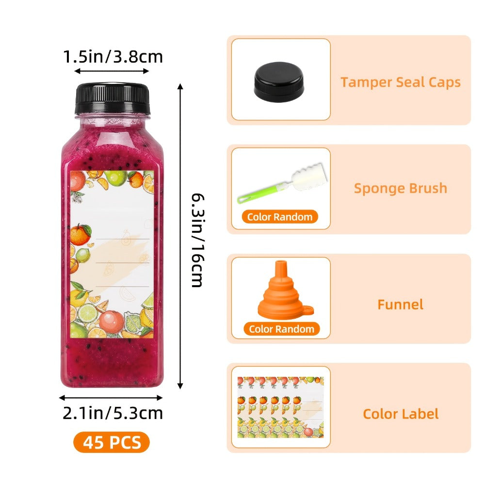 Reusable Juice Bottles 55pcs 12oz Bulk Clear Plastic Bottles with Caps Labels Funnel & Brush for Entryways, Bedrooms and Living Spaces