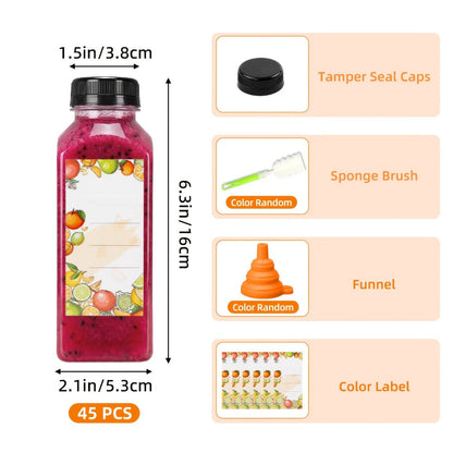 Reusable Juice Bottles 55pcs 12oz Bulk Clear Plastic Bottles with Caps Labels Funnel & Brush for Entryways, Bedrooms and Living Spaces
