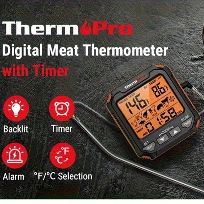 Digital Meat Thermometer with Probe Backlit Display Temp Alert for BBQ Smoker Oven Cooking for Grilling, Camping and Outdoor Meals