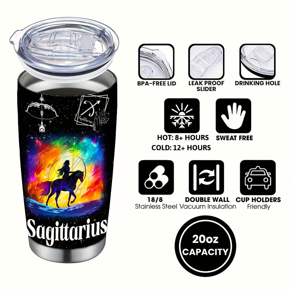 Insulated Tumbler 20oz Zodiac Sign 304 Stainless Steel with Lid, Straw and 12 Horoscope Options