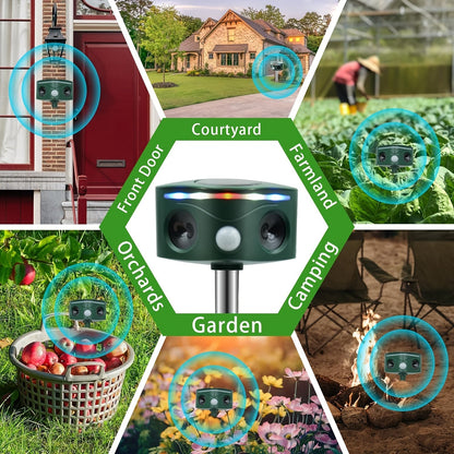 Ultrasonic Animal Repeller, Solar Motion Sensor Deer Cat Dog Garden for Garden, Patio and Yard Use