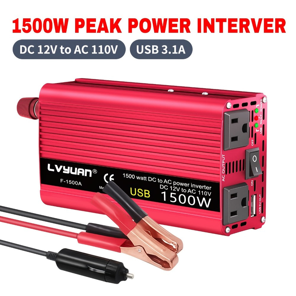 Car Power Inverter 500W 12V to 110V AC Outlet Converter with QC3.0 USB Port for Vehicle Boat Truck RV Portable Auto Power Adapter 200W Rated