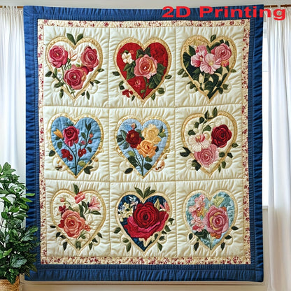 Heart and Floral Collage Print Flannel Blanket with Six Size Options from 40 x 50 to 60 x 80 Inches
