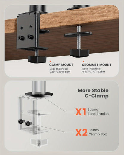 Adjustable Dual Monitor Arm for 13-32 Inch Screens, VESA 75x75/100x100mm, 45° Tilt 90° Swivel 360° Rotation