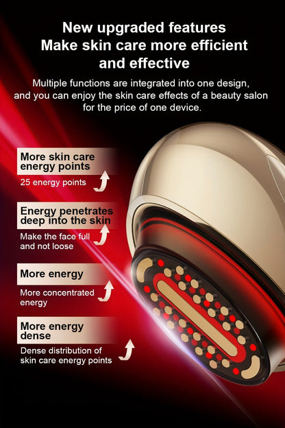EMS Face Massager, 3-in-1 LED Light Therapy, Heat & EMS, USB Rechargeable Portable Facial Beauty Device for