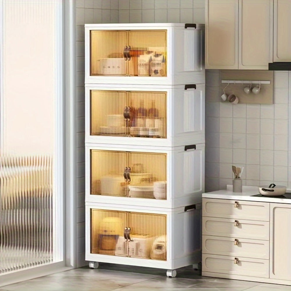 56cm Foldable Rolling Storage Cabinet with Front Doors and Three-, Four- or Five-Layer Options