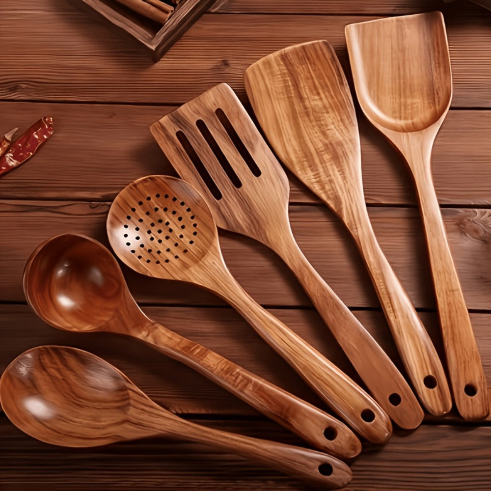 Wooden Kitchen Utensil Set with Five-, Six- or Ten-Piece Configurations and Optional Storage Box
