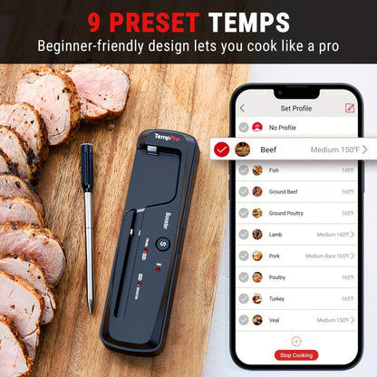 Wireless Meat Thermometer 500Ft Bluetooth, Dual Sensor Digital Food Thermometer for Oven, Grill, BBQ
