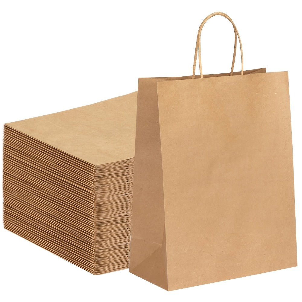 Gift Bag Set Large Brown Kraft Paper, 100 Bags with Twisted Handles, 112G Paper and 10 x 5 x 13 Inch Size