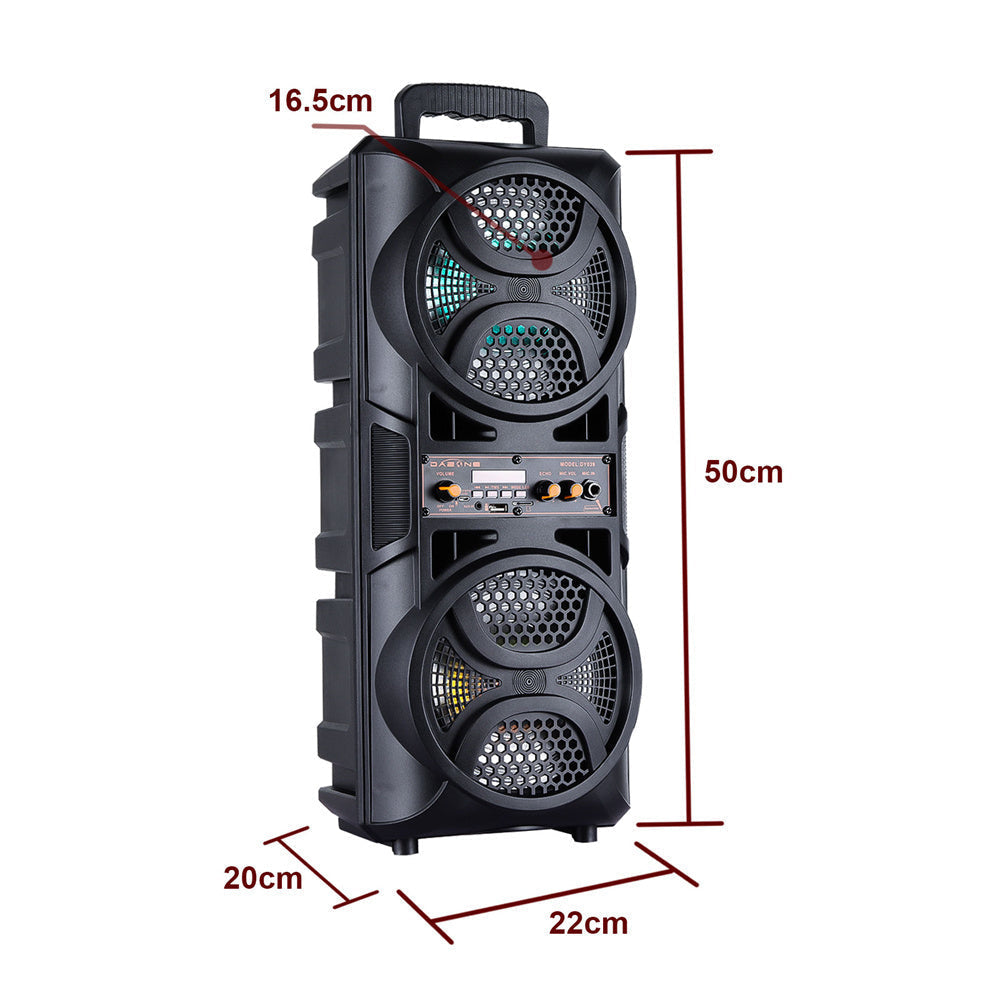 Bluetooth Speaker DAFENG Dual 6.5-Inch Karaoke Trolley with Wired Microphone, LED Lights, USB, TF and AUX