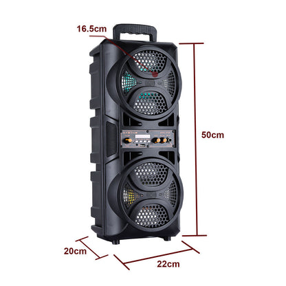 Bluetooth Speaker DAFENG Dual 6.5-Inch Karaoke Trolley with Wired Microphone, LED Lights, USB, TF and AUX