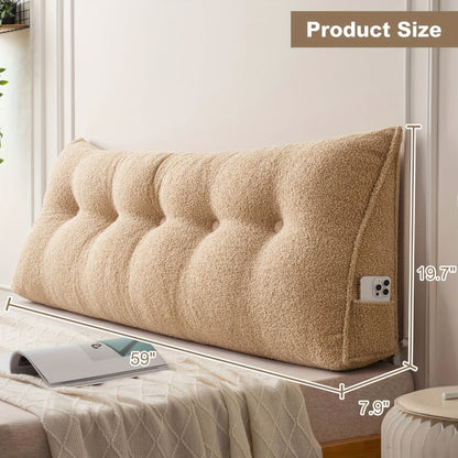 Bed Wedge Pillow Headboard Pillow with Side Pockets Removable Cover Teddy Velvet Reading Pillow Twin Queen King