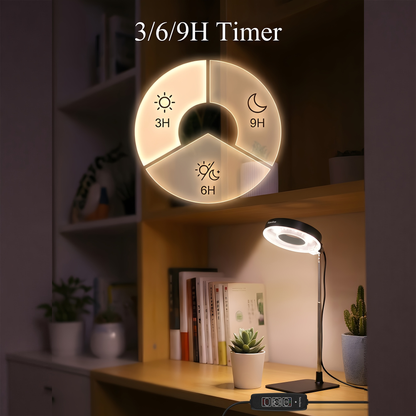 Four-Piece Tabletop Ring LED Plant Lamp Set with USB 3/6/9H Timer, Adjustable Poles and Bases