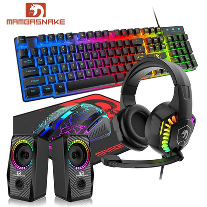 Complete 5-in-1 Gaming Setup Bundle RGB, 104 Keys Wired Keyboard, 2400 DPI Optical Mouse, Gaming Headphone
