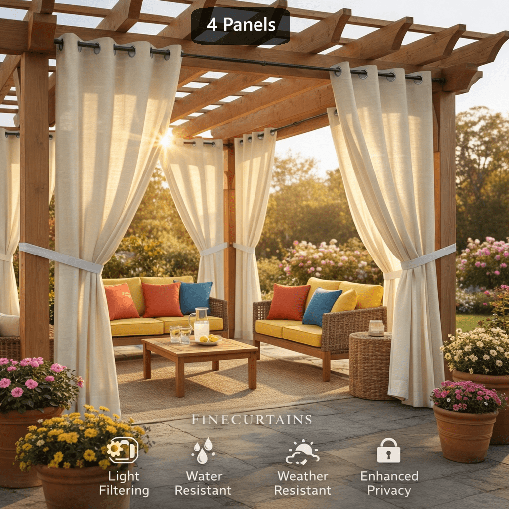 Sheer Curtains for Patio Outdoor, Grommet Top, 4 Panels, UV &, Drapes for Pergola, Gazebo, Porch