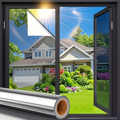 One Way Window Film Static Cling No Glue - Heat Control Anti-Glare Sun Blocking Reflective Mirror Tint for Home Office Hotel