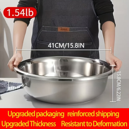 Large Stainless Steel Mixing Bowl, 304 Salad & Wash Basin, Hammer Finish, Base, Rounded Edges, Kitchen