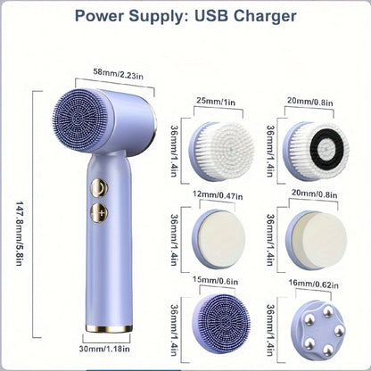 EMS Microcurrent Face Massager Device V-Face Lifting Double Chin Reducer Neck Rejuvenation 6-in-1 Brush Heads for Home or Salon Spa Use