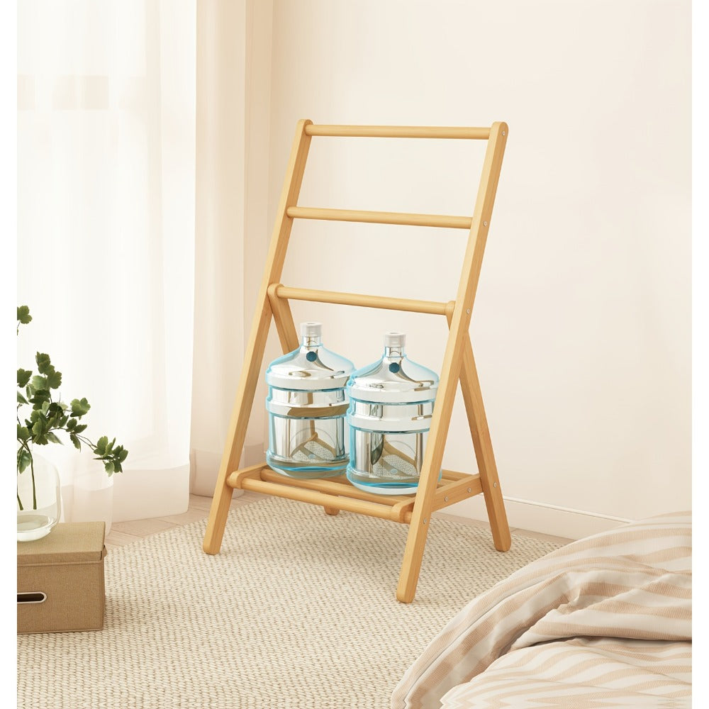 Bamboo Drying Rack 3 Tier Foldable with Storage Box – Space Saving Freestanding Clothes Hanger for Apartment, Bedroom, Bathroom & Balcony