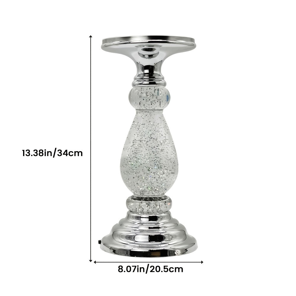LED Swirling Candle Holder with On/Off Switch – Polished Acrylic Pedestal Base Fits 3-Wick Candles Up to 4 Inch Silver Gold Centerpiece