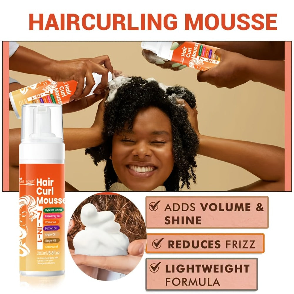 Curl Defining Hair Foam Mousse 200ml Smoothing Styling for Natural Fluffy Elastic Curls, Frizz Control for Wavy Coily Hair