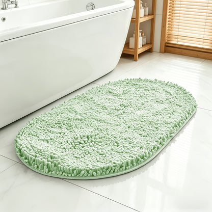 Oval Chenille-Style Bath Mat with Five Color Designs and 40 × 60 to 63 × 95 cm Size Options