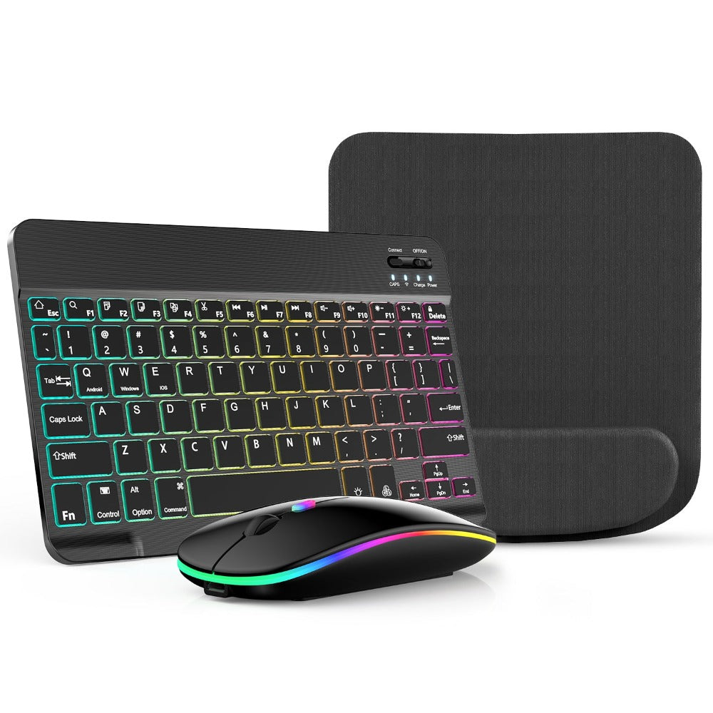 Wireless RGB Backlit Gaming Keyboard and Mouse Combo with Mouse Pad, 10-Inch Portable Keyboard Mouse Set for PC iOS Android Tablets