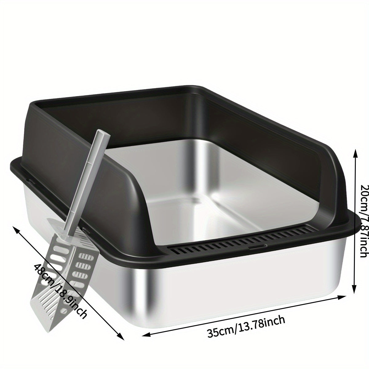 Stainless Steel Cat Litter Box with High Sides & Lid – Metal Litter Pan Anti-Leak Non-Stick Easy Clean Indoor Cat Toilet with Scoop