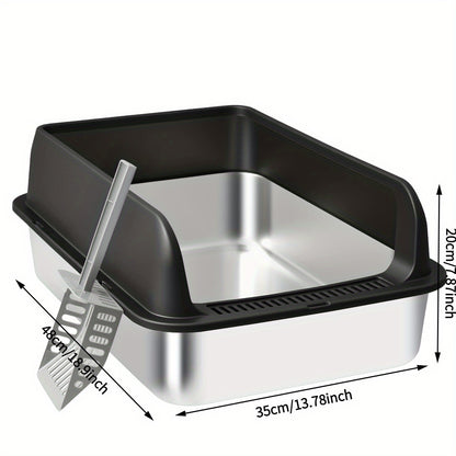 Stainless Steel Cat Litter Box with High Sides & Lid – Metal Litter Pan Anti-Leak Non-Stick Easy Clean Indoor Cat Toilet with Scoop