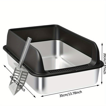 Stainless Steel Cat Litter Box with Removable High-Wall Surround, Front Step and 20cm or 25cm Height Options