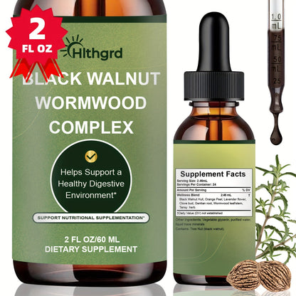 Wormwood Black Walnut Clove Liquid Drops, Herbal Gut Cleanse & Digestive Support Complex with Gentian Root & Tansy