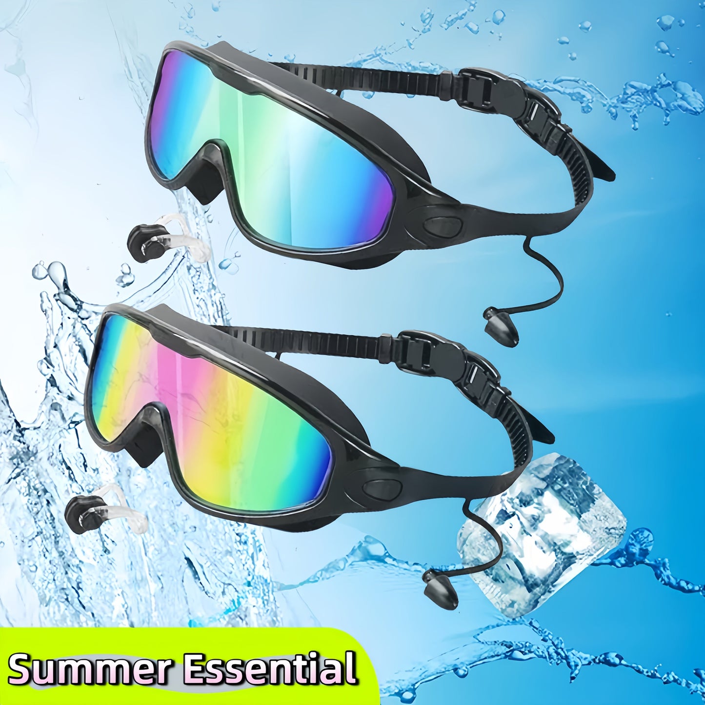 Mirrored Swimming Goggles with Nose Clip, Earplugs and Case in Gold, Pink or Two-Pair Gold-and-Pink Options