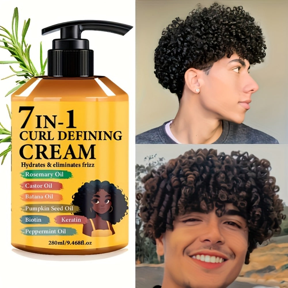 Curl Defining Cream 7-in-1 Frizz Control 2pcs Set 9.468fl oz – Long-Lasting Hold Moisturizing Non-Greasy Hair Styling Cream for Wavy Curly