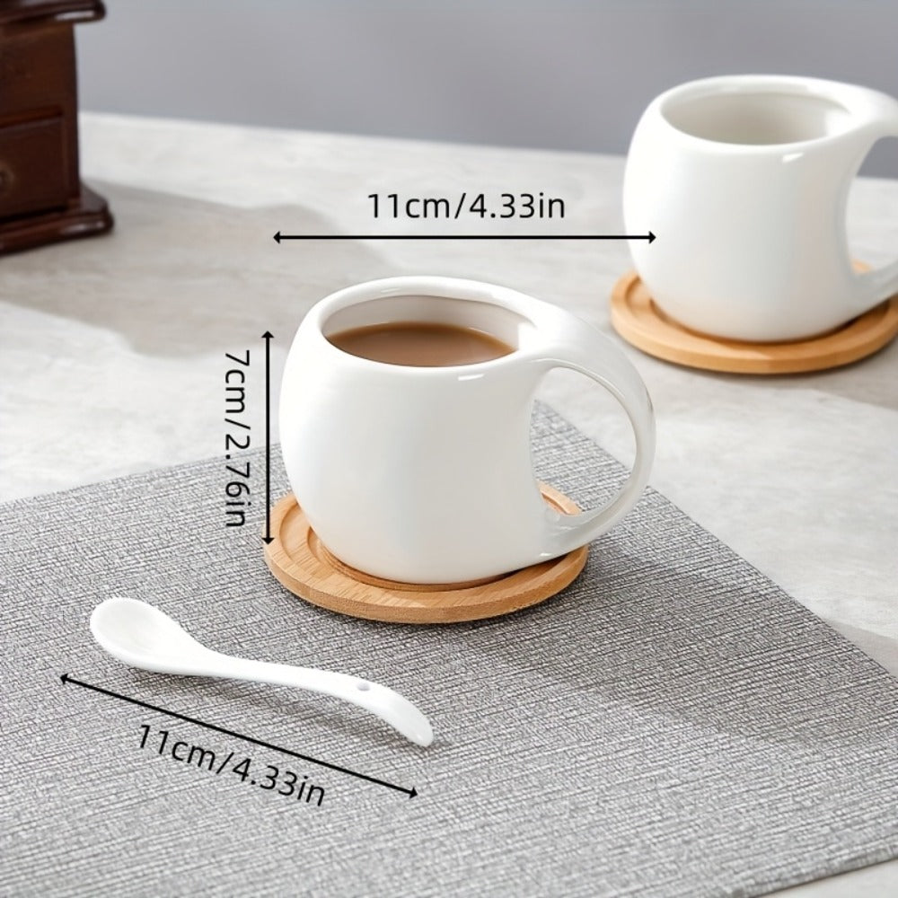 Ceramic Coffee Cup Set of 6 with Wooden Coasters & Cup Holder, 200ml Latte Cappuccino Espresso Tea Mugs
