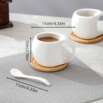Ceramic Coffee Cup Set of 6 with Wooden Coasters & Cup Holder, 200ml Latte Cappuccino Espresso Tea Mugs