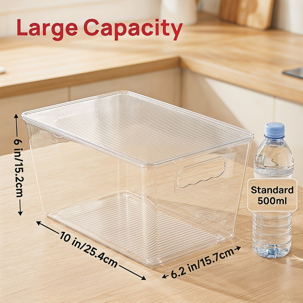 Clear Stackable Storage Bins with Lids 10 Pack – Large Plastic Pantry Organizer Containers with Handle, 11x7.5x6 Inch