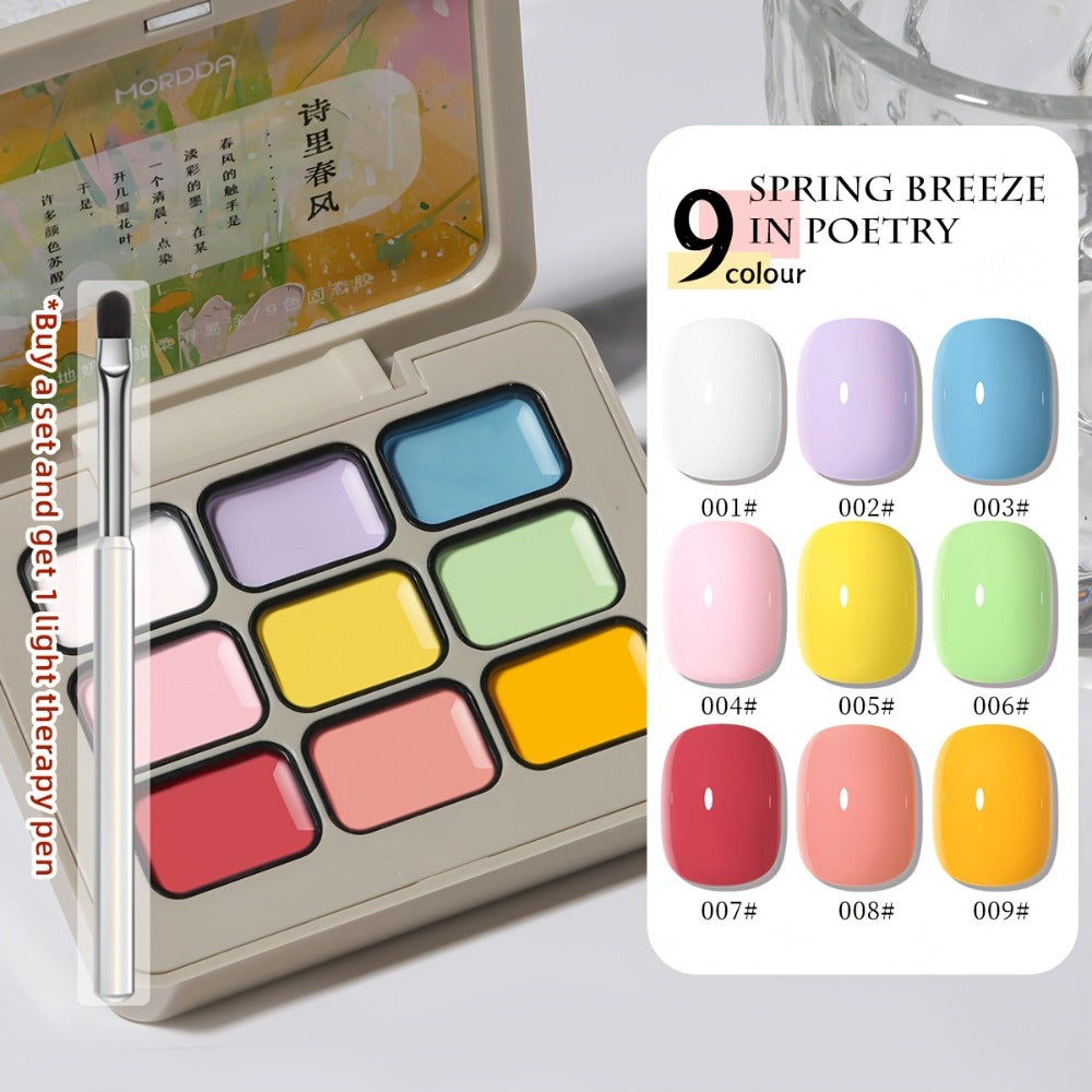 Gel Nail Polish MORDDA 9-Color Spring Breeze Set with Included LED Curing Pen for Home Nail Art