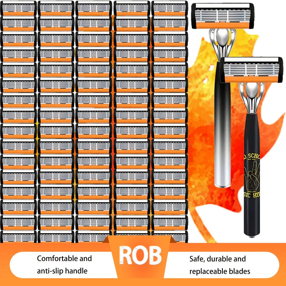 Safety Razor Set for Men 2 Anti-Slip Handles & 24 Ultra-Sharp Replaceable Stainless Steel Blades – Smooth Painless Close Shave