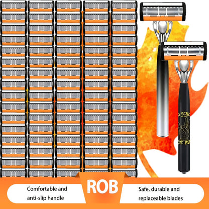 Safety Razor Set for Men 2 Anti-Slip Handles & 24 Ultra-Sharp Replaceable Stainless Steel Blades – Smooth Painless Close Shave