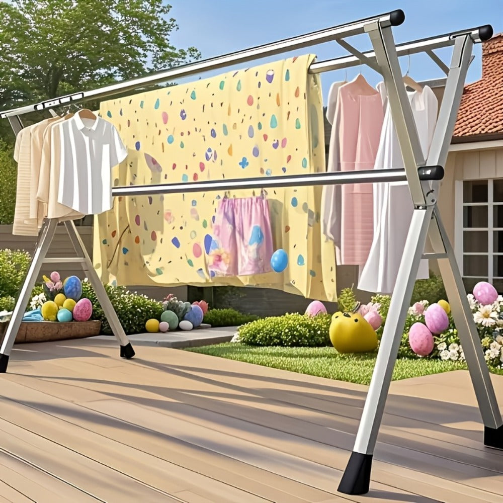 Foldable Clothes Drying Rack 3-Bar, Stainless Steel Collapsible Laundry Rack, Retractable 63" or 79" for Indoor & Outdoor Use