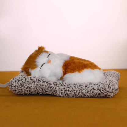Plush Toy Realistic Sleeping Cat with Meow Sound in Four Coat Patterns for Desk or Room Display