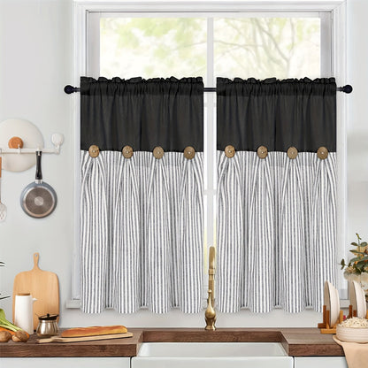 Semi Sheer Curtains Bohemian Linen Cotton Patchwork Grommet Top Window Drapes for Bedroom Living Room Kitchen Bathroom Cafe