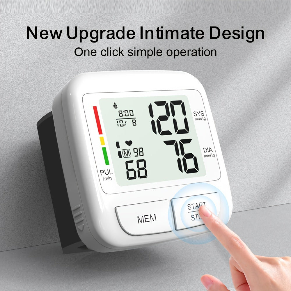 Blood Pressure Monitor Upper Arm Wrist Digital BP Machine LCD Backlit Display 2x90 Memory for Entryways, Bedrooms and Living Spaces